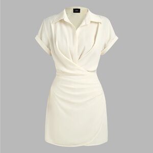 Cream Collar Wrap Mini Dress